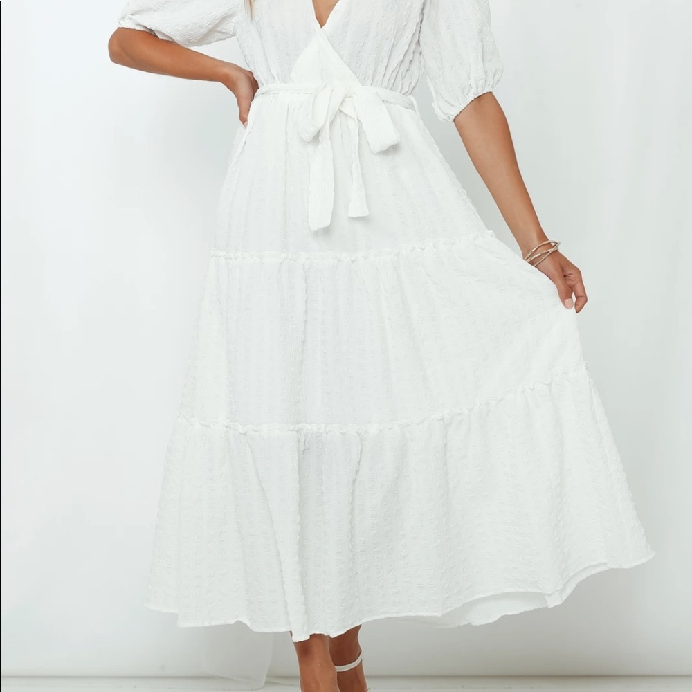 White Midi Ruffle Tiered Dress